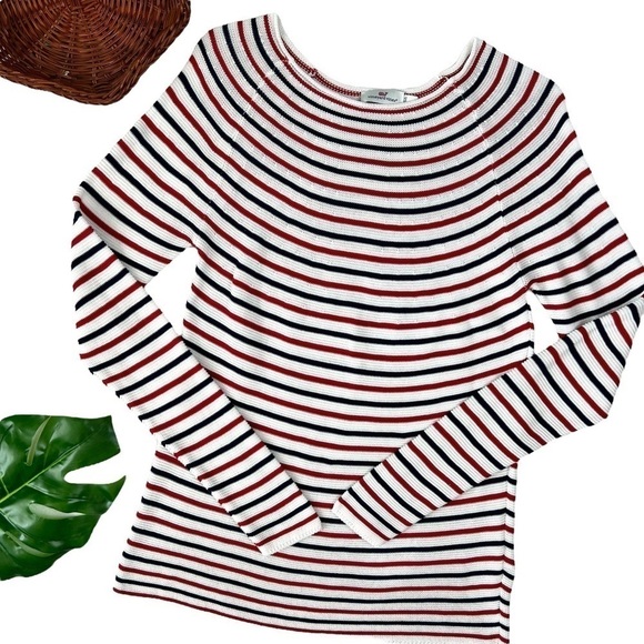 Vineyard Vines Coastal Red White Blue Stripe Boatneck Pull On Knit Sweater Small - Picture 3 of 12
